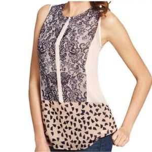 CAbi Black and Cream Patterned Tunic Top